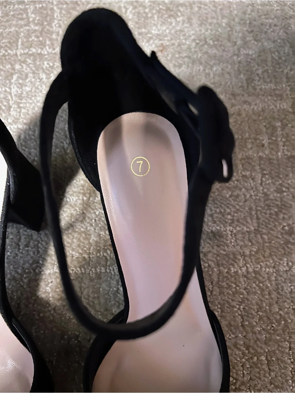 Classic Black Ankle-Strap 3 Inch Block Heel Pump Size 7 Suede